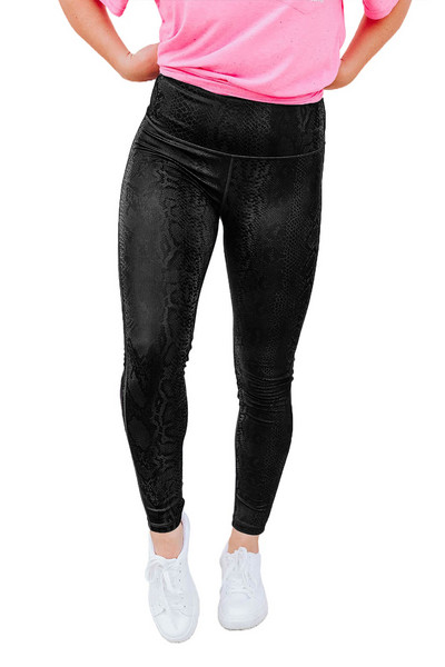 CyiExi Black Plus Size sieviešu legingi ar augstu vidukli ar čūskas ādas apdruku, elastīgas bikses Sexy Fitness Sieviešu rudens legingi S-XXL