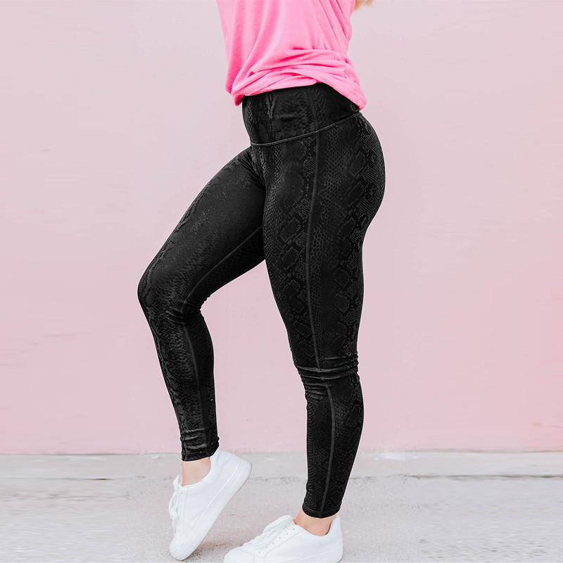 CyiExi Black Plus Size sieviešu legingi ar augstu vidukli ar čūskas ādas apdruku, elastīgas bikses Sexy Fitness Sieviešu rudens legingi S-XXL