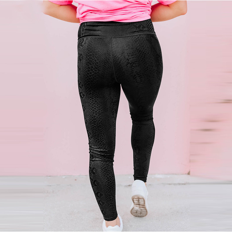 CyiExi Black Plus Size sieviešu legingi ar augstu vidukli ar čūskas ādas apdruku, elastīgas bikses Sexy Fitness Sieviešu rudens legingi S-XXL
