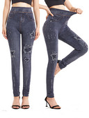 INDJXND Blugi falși imprimați cu gaură de stea, pantaloni elastici, fără sudură, elastici, pentru yoga, sport, pantaloni cu talie înaltă, S-3XL