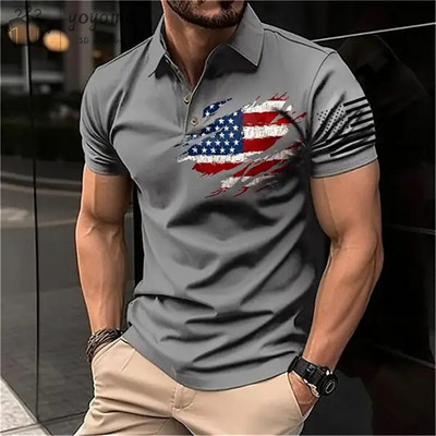 Vintage vīriešu polo krekls ar trīsdimensiju apdruku ar valsts karoga rakstu vīriešu apģērbi brīvi lielizmēra krekls ielas ikdienas topi ar īsām piedurknēm