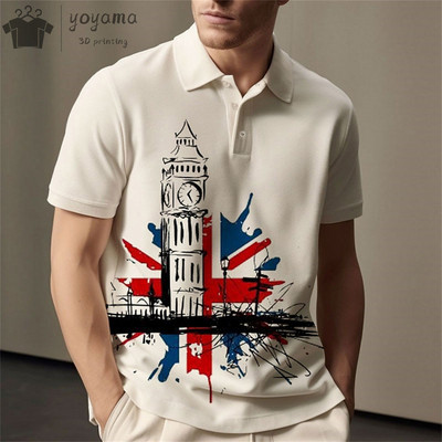 Vintage vīriešu polo krekls ar trīsdimensiju apdruku ar valsts karoga rakstu vīriešu apģērbi brīvi lielizmēra krekls ielas ikdienas topi ar īsām piedurknēm