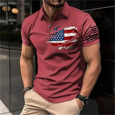 Vintage vīriešu polo krekls ar trīsdimensiju apdruku ar valsts karoga rakstu vīriešu apģērbi brīvi lielizmēra krekls ielas ikdienas topi ar īsām piedurknēm