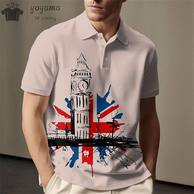 Vintage vīriešu polo krekls ar trīsdimensiju apdruku ar valsts karoga rakstu vīriešu apģērbi brīvi lielizmēra krekls ielas ikdienas topi ar īsām piedurknēm