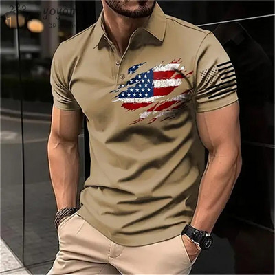 Vintage vīriešu polo krekls ar trīsdimensiju apdruku ar valsts karoga rakstu vīriešu apģērbi brīvi lielizmēra krekls ielas ikdienas topi ar īsām piedurknēm