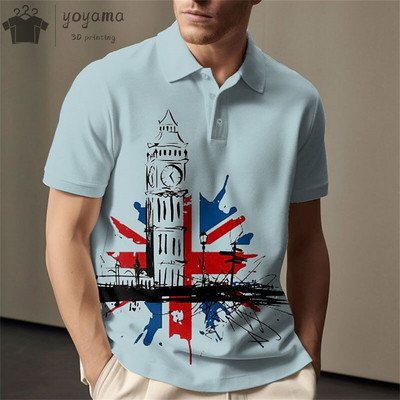 Vintage vīriešu polo krekls ar trīsdimensiju apdruku ar valsts karoga rakstu vīriešu apģērbi brīvi lielizmēra krekls ielas ikdienas topi ar īsām piedurknēm