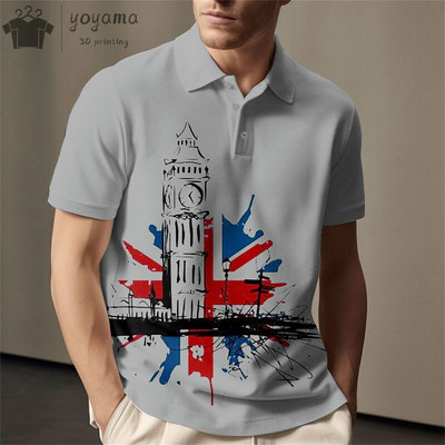 Vintage vīriešu polo krekls ar trīsdimensiju apdruku ar valsts karoga rakstu vīriešu apģērbi brīvi lielizmēra krekls ielas ikdienas topi ar īsām piedurknēm