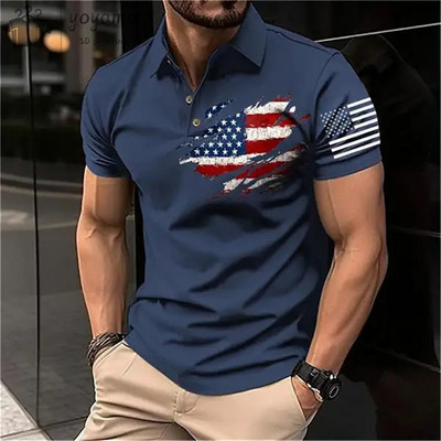 Vintage vīriešu polo krekls ar trīsdimensiju apdruku ar valsts karoga rakstu vīriešu apģērbi brīvi lielizmēra krekls ielas ikdienas topi ar īsām piedurknēm