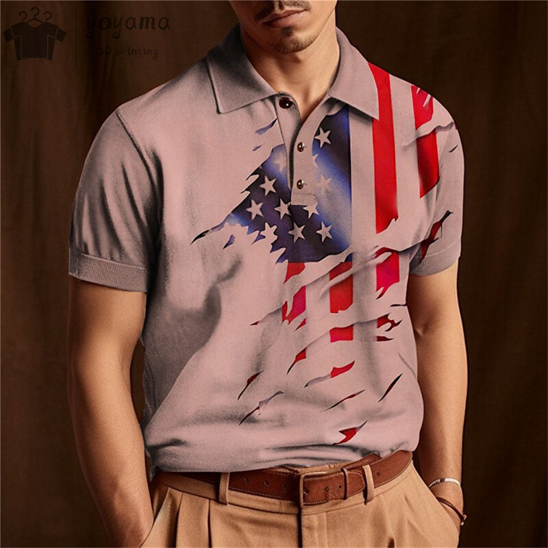 Vintage vīriešu polo krekls ar trīsdimensiju apdruku ar valsts karoga rakstu vīriešu apģērbi brīvi lielizmēra krekls ielas ikdienas topi ar īsām piedurknēm