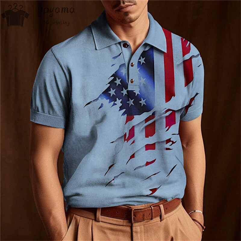 Vintage vīriešu polo krekls ar trīsdimensiju apdruku ar valsts karoga rakstu vīriešu apģērbi brīvi lielizmēra krekls ielas ikdienas topi ar īsām piedurknēm