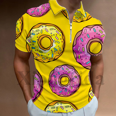 Novost, slatke čokoladne krafne, polo majica s patentnim zatvaračem, polo majica s 3D printom, kratkih rukava, polo majice s izrezom, ljetne S-5XL