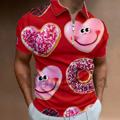 Novost, slatke čokoladne krafne, polo majica s patentnim zatvaračem, polo majica s 3D printom, kratkih rukava, polo majice s izrezom, ljetne S-5XL