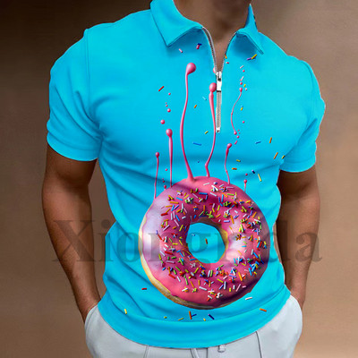 Novost, slatke čokoladne krafne, polo majica s patentnim zatvaračem, polo majica s 3D printom, kratkih rukava, polo majice s izrezom, ljetne S-5XL