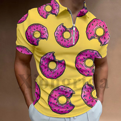 Novost, slatke čokoladne krafne, polo majica s patentnim zatvaračem, polo majica s 3D printom, kratkih rukava, polo majice s izrezom, ljetne S-5XL