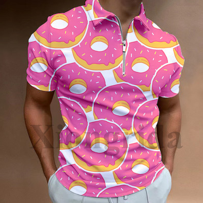 Novost, slatke čokoladne krafne, polo majica s patentnim zatvaračem, polo majica s 3D printom, kratkih rukava, polo majice s izrezom, ljetne S-5XL