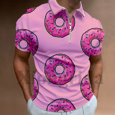 Novost, slatke čokoladne krafne, polo majica s patentnim zatvaračem, polo majica s 3D printom, kratkih rukava, polo majice s izrezom, ljetne S-5XL