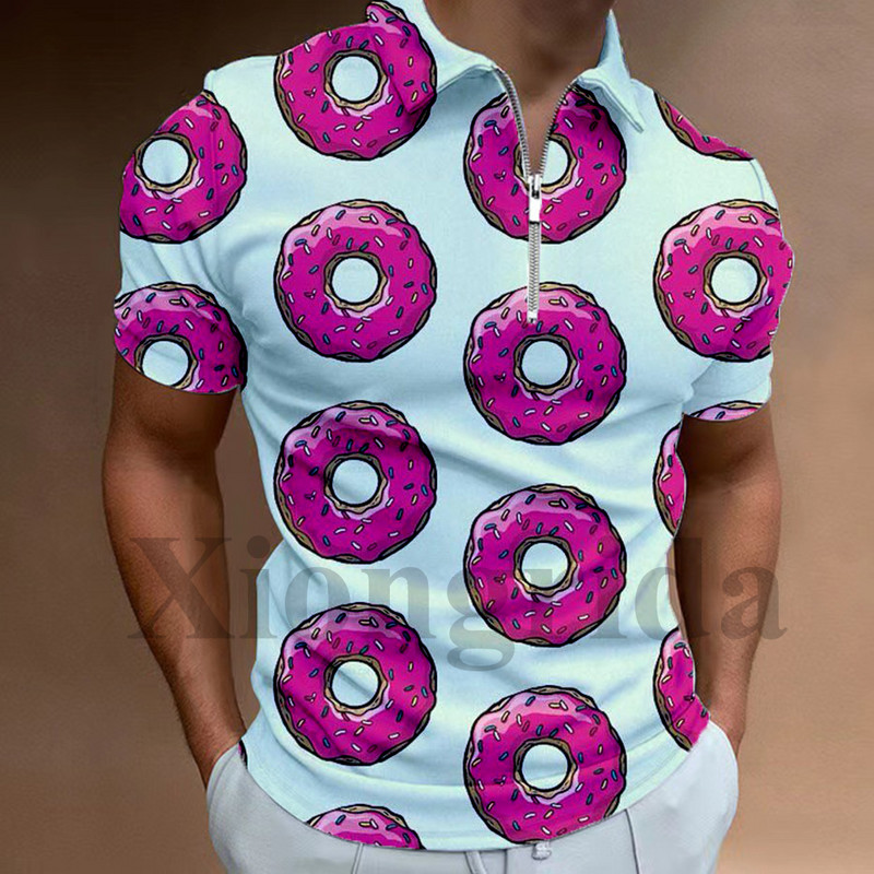 Novost, slatke čokoladne krafne, polo majica s patentnim zatvaračem, polo majica s 3D printom, kratkih rukava, polo majice s izrezom, ljetne S-5XL