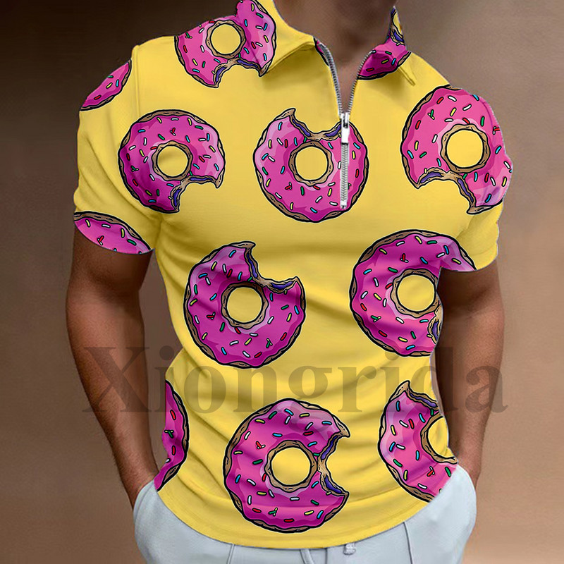 Novost, slatke čokoladne krafne, polo majica s patentnim zatvaračem, polo majica s 3D printom, kratkih rukava, polo majice s izrezom, ljetne S-5XL