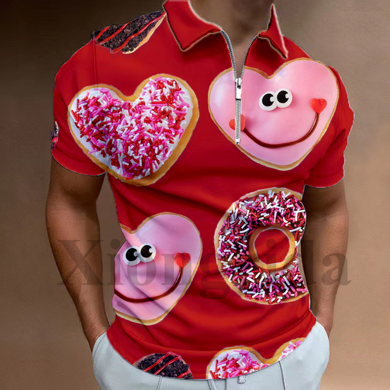 Novost, slatke čokoladne krafne, polo majica s patentnim zatvaračem, polo majica s 3D printom, kratkih rukava, polo majice s izrezom, ljetne S-5XL