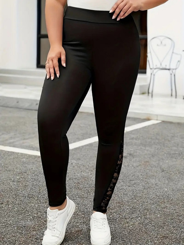 GIBSIE lielizmēra dāmu melni kontrasta mežģīņu legingi sievietēm pavasaris vasara ar augstu vidukli sieviešu ikdienas šauri legingi apakšā
