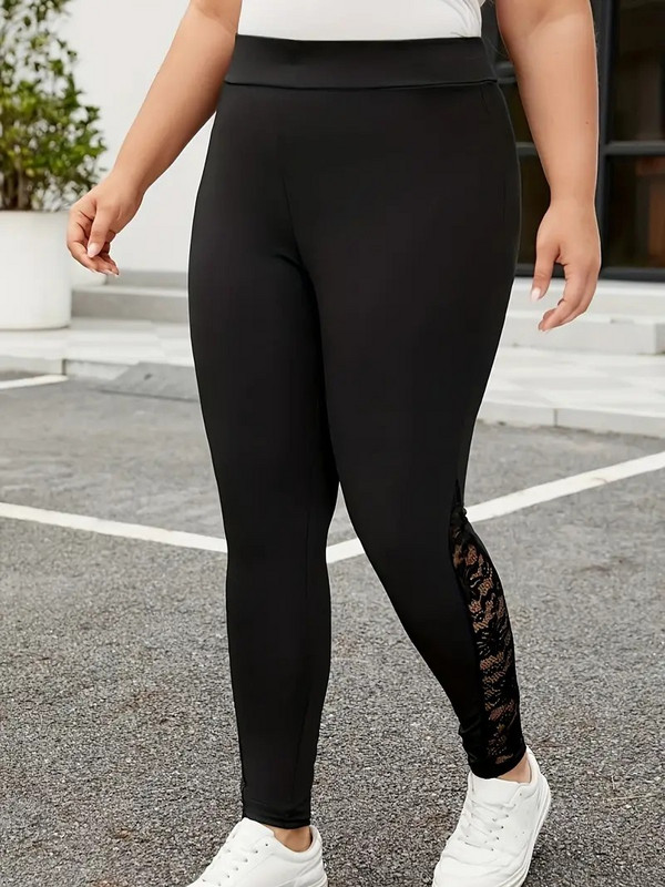 GIBSIE lielizmēra dāmu melni kontrasta mežģīņu legingi sievietēm pavasaris vasara ar augstu vidukli sieviešu ikdienas šauri legingi apakšā