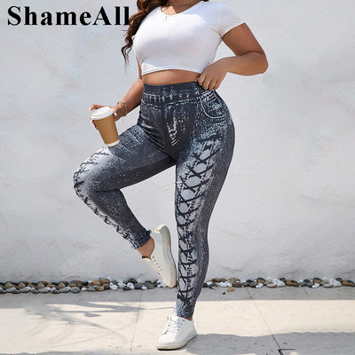 Plus Size Sexy Lace Up Imprimare Stretchy Skinny Imitație Jeans Leggings 4xl Femei Street Print Slim Fit Pantaloni Fitness Femme