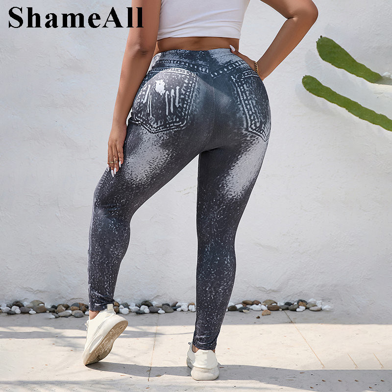 Rastezljive uske imitacije traperica Tajice velike veličine, seksi čipkasti print, 4xl Ženske uske hlače za fitness s uskim printom Femme