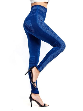 INDJXND Πλαϊνή εκτύπωση Jeggings χωρίς ραφές Push Up Sport Faux τζιν ψηλόμεσο κολάν Ζεστό ελαστικό γυναικείο ψηλόμεσο μολύβι παντελόνι