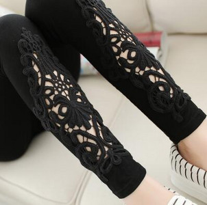 Jambiere din bumbac modal XS-7XL Dimensiune mare Legins Dantela Decorat cu gol Leggings dama XXXL 6XL 5XL Alb Negru Violet Roz