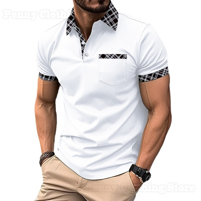 2024-es új férfi alkalmi pólóing mellkasi hajtókás gombos üzleti színben illő sokoldalú póló nagy méretű alkalmi S-3XL