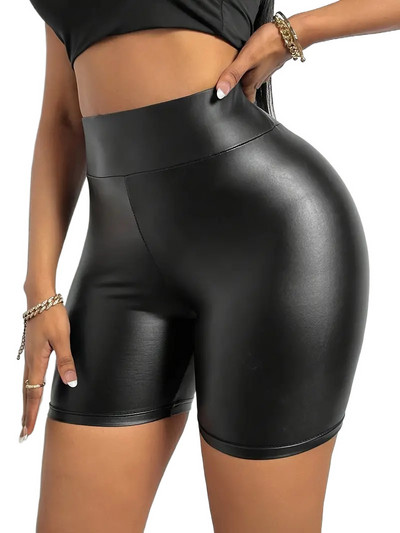 2024. gada pavasaris, vasara Jauns sieviešu vienkrāsains PU ādas apvalks Seksīgi ar augstu vidukli, plāni šorti Bikses šorti izdilis