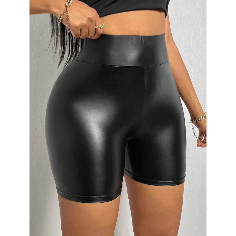 2024. gada pavasaris, vasara Jauns sieviešu vienkrāsains PU ādas apvalks Seksīgi ar augstu vidukli, plāni šorti Bikses šorti izdilis