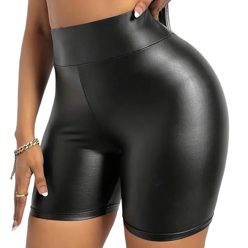 2024. gada pavasaris, vasara Jauns sieviešu vienkrāsains PU ādas apvalks Seksīgi ar augstu vidukli, plāni šorti Bikses šorti izdilis