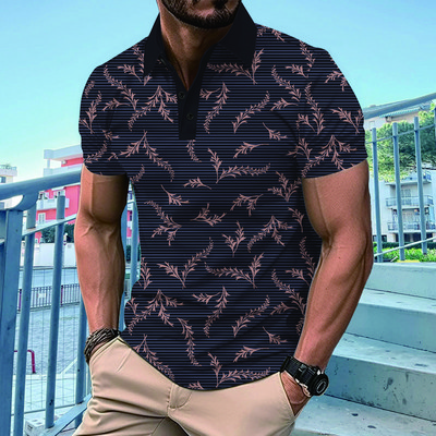 Jauns Vīriešu Ikdienišķs ar īsām piedurknēm Polo krekls ar apdruku, koka apdruka ar atloku īsām piedurknēm polo krekls, S-3XL