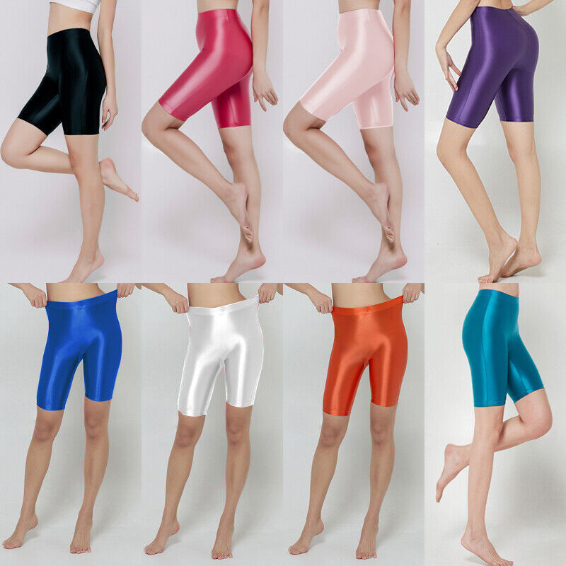 Sieviešu spīdīgi šorti Eleganti bokserbiksītes Biksītes Eļļas spīdīgi satīna karstās bikses Fitnesa treniņš Joga Sporta zeķubikses Īsi legingi