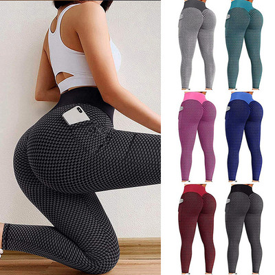 Női nagyméretű zsebjóga nadrágok magas derekú, rugalmas Push Up Fitnesz Sport leggings Lányok edzőterem edzés méhsejt típusú melegítőnadrág