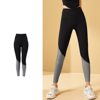 Színblokkoló, nagy elasztikus és gyorsan száradó meztelen jóganadrág nyomok nélkül és karcsúsító derék, magas derekú csípő emelő varrás