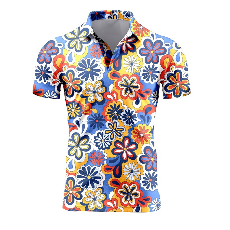 Muške retro polo majice kratkih rukava 3D majice s punim printom cvijeća za muškarce Ljetne ležerne prevelike majice Blusa Masculina
