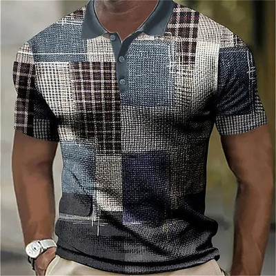 Vintage Splicing Svītrains Plaids 3D Printed Polo krekli vīriešiem Apģērbi Mode Sieviešu Ielu apģērbi Bloki Grafiski POLO krekls zēnu topi