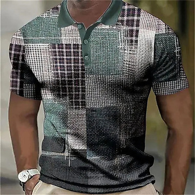 Vintage Splicing Svītrains Plaids 3D Printed Polo krekli vīriešiem Apģērbi Mode Sieviešu Ielu apģērbi Bloki Grafiski POLO krekls zēnu topi