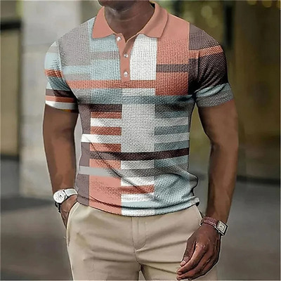 Vintage Splicing Svītrains Plaids 3D Printed Polo krekli vīriešiem Apģērbi Mode Sieviešu Ielu apģērbi Bloki Grafiski POLO krekls zēnu topi