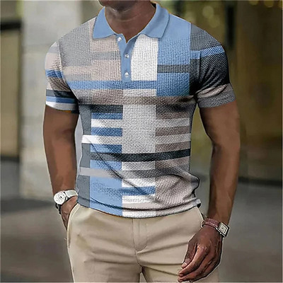 Vintage Splicing Svītrains Plaids 3D Printed Polo krekli vīriešiem Apģērbi Mode Sieviešu Ielu apģērbi Bloki Grafiski POLO krekls zēnu topi
