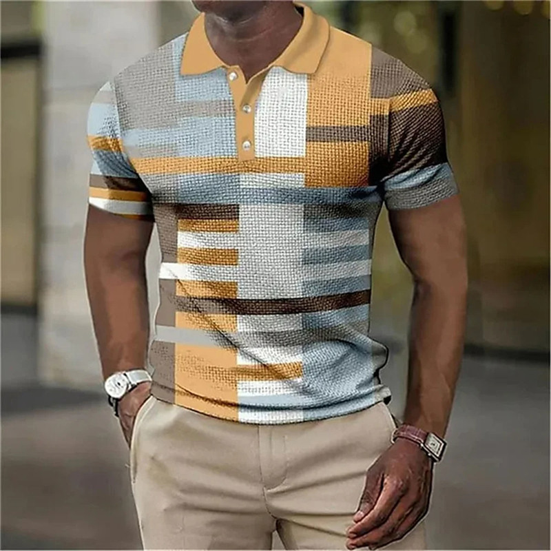 Vintage Splicing Svītrains Plaids 3D Printed Polo krekli vīriešiem Apģērbi Mode Sieviešu Ielu apģērbi Bloki Grafiski POLO krekls zēnu topi