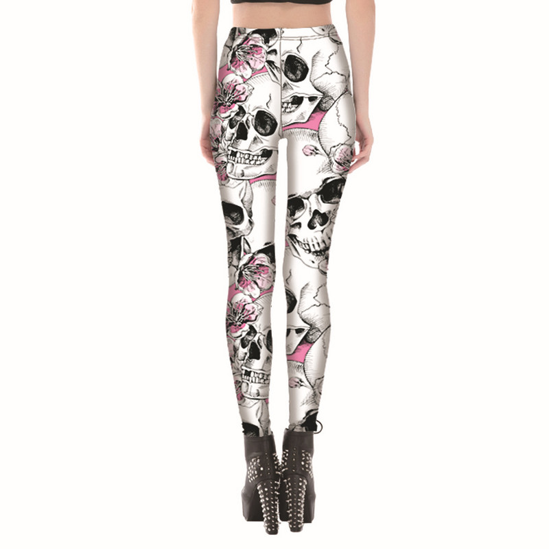 4XL amerikāņu dizaina sieviešu galaktika legingi ziedu galvaskauss apdrukāta stila legingi bikses melnas piena punk foršas, plānas leggins