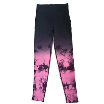 Панталони Дамски интегриран плат Gradient Tie Dye Style Yoga Sports Прасковен ханш Прилепнали клинове с висока талия