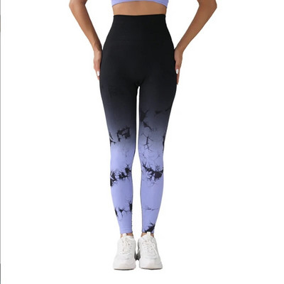 Pantaloni de damă, țesătură integrată, gradient, stil Tie Dye, yoga, sport, piersică, șold, slim-fit, jambiere cu talie înaltă