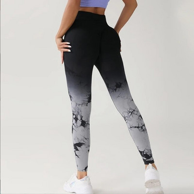 Pantaloni de damă, țesătură integrată, gradient, stil Tie Dye, yoga, sport, piersică, șold, slim-fit, jambiere cu talie înaltă