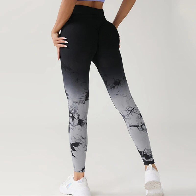Pantaloni de damă, țesătură integrată, gradient, stil Tie Dye, yoga, sport, piersică, șold, slim-fit, jambiere cu talie înaltă