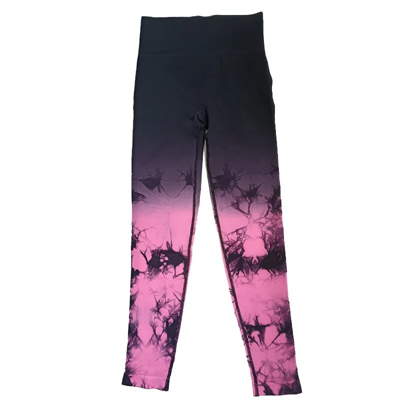 Pantaloni de damă, țesătură integrată, gradient, stil Tie Dye, yoga, sport, piersică, șold, slim-fit, jambiere cu talie înaltă