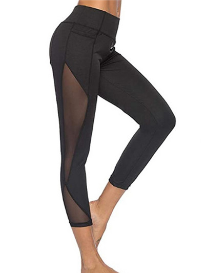 Fitness Leggins Black Gym Capri Sievietēm Patchwork Tīkla sporta legingi Seksīgi Džeggingi Legins Sieviešu elastīgās bikses
